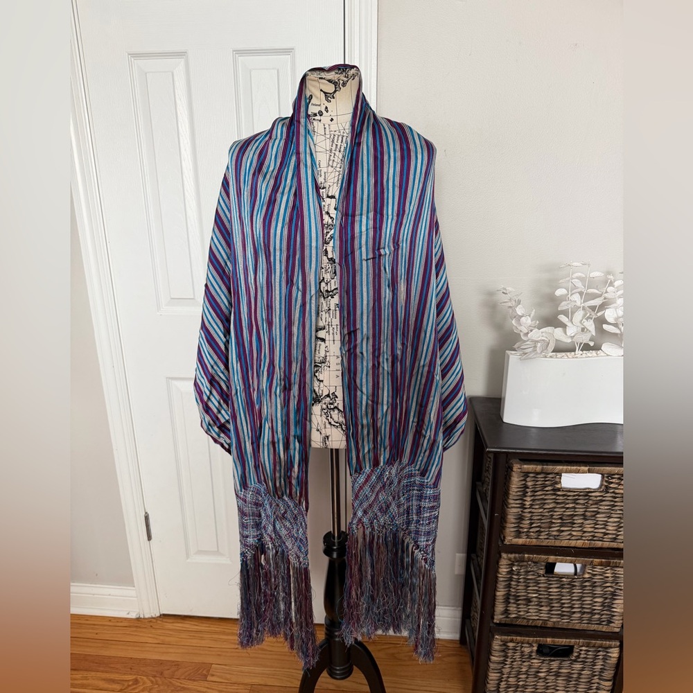 Striped Scarf Fringe hand-woven organic cotton Turkish peshtemal pattern tassel